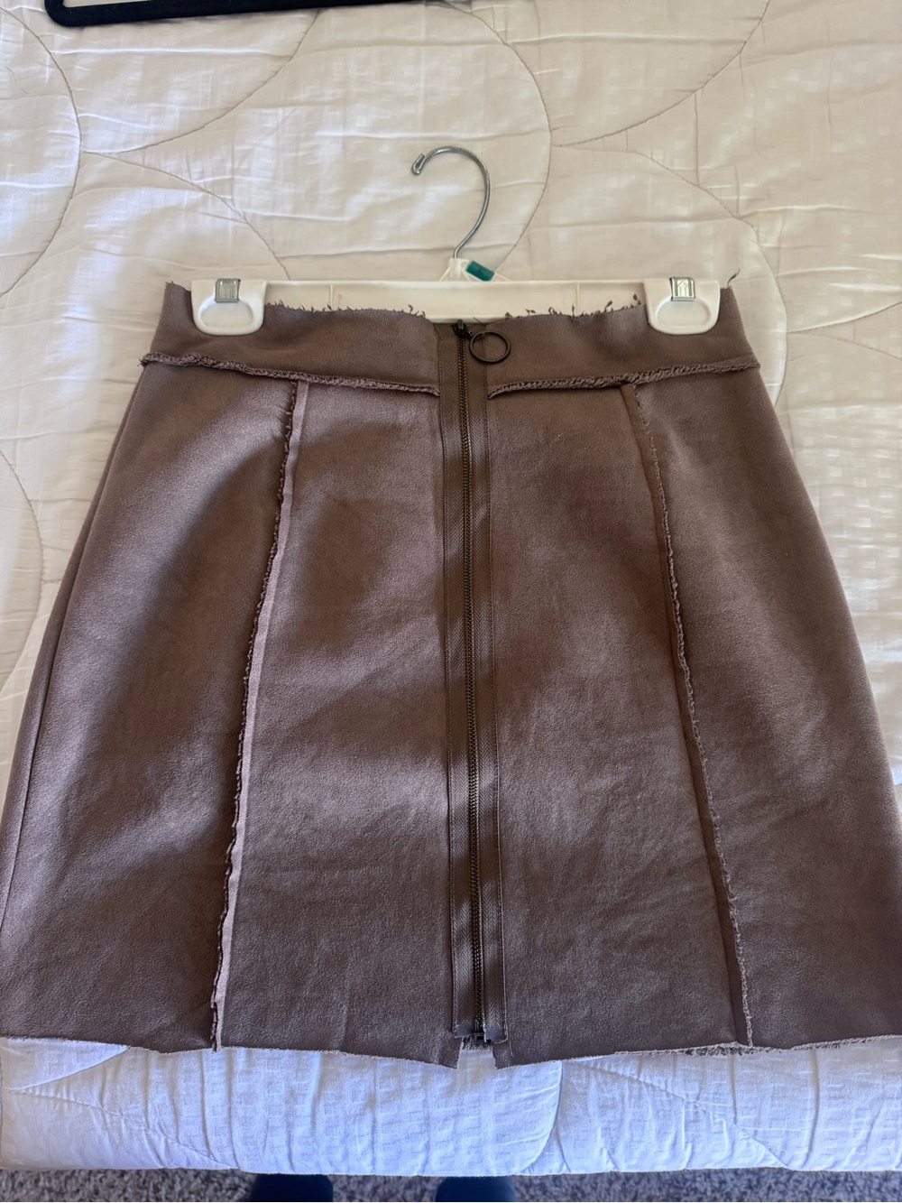 Women’s Brown Faux-suede Zip -Front Mini Skirt